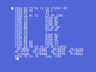 The monitor disassembling its own entry routine, line by line