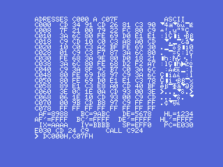 The D command: a page of memory in hex and ASCII, editable under the cursor