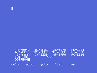 Typing G7FE0H — the author's fossilised command — back into the monitor