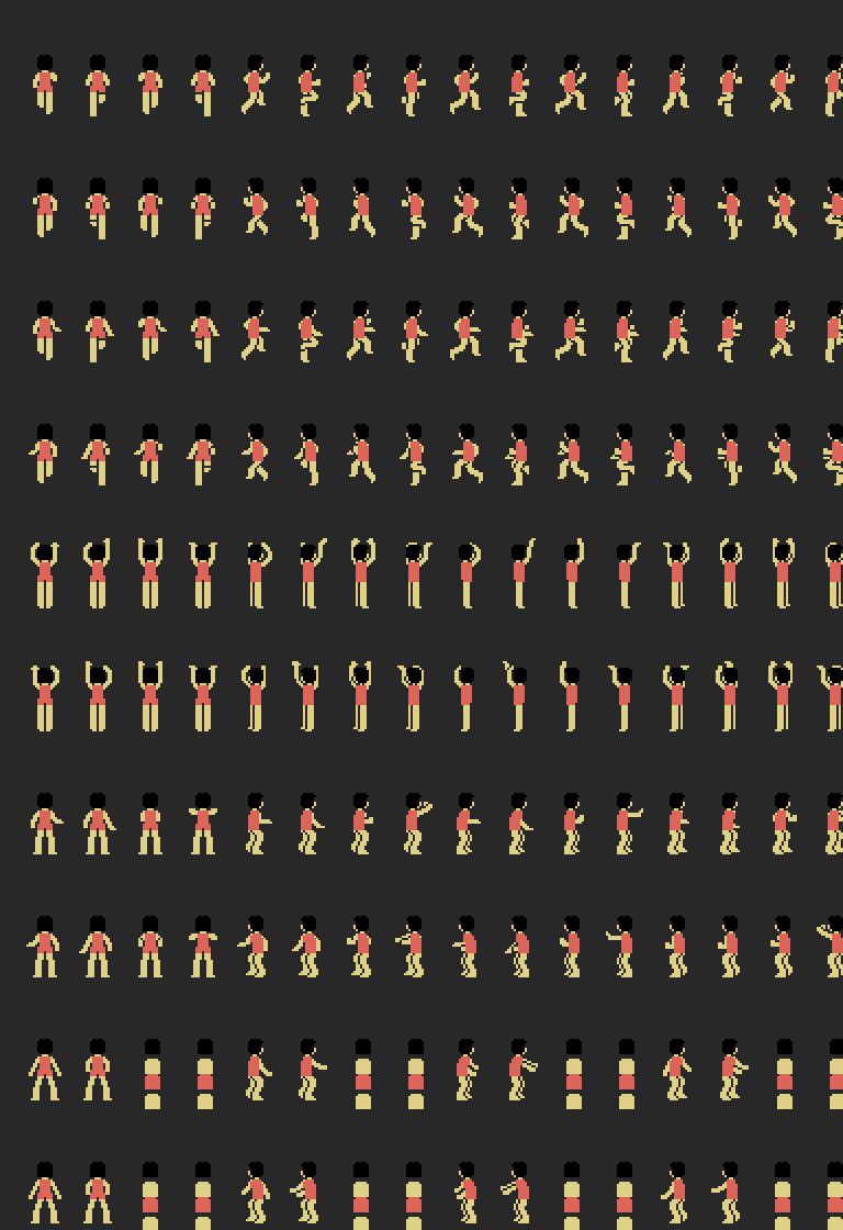 The 160 poses of four sprites