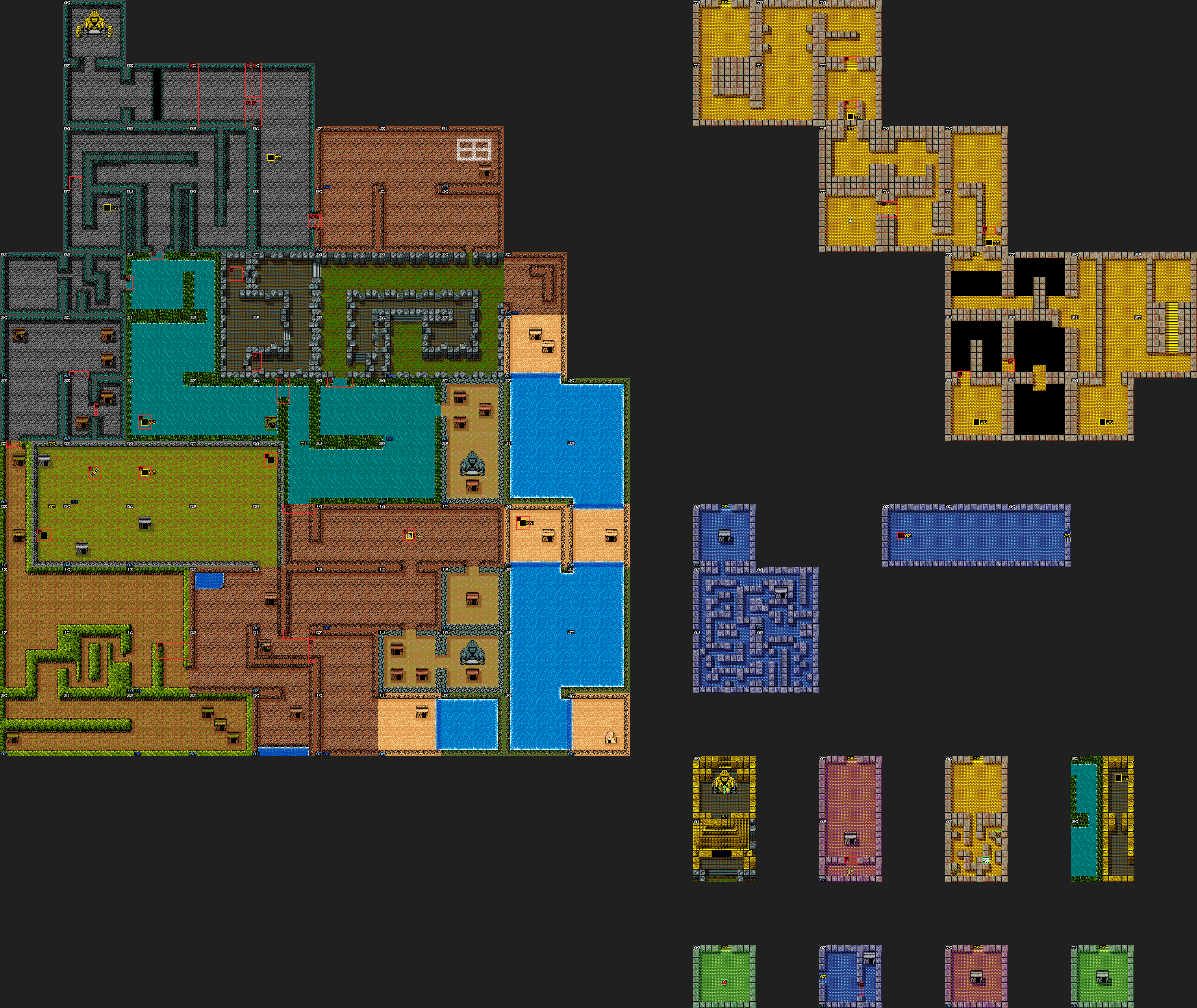 The island and its areas, with what each screen hides