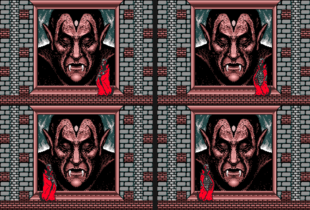 Dracula in the portrait room, in his four standing frames